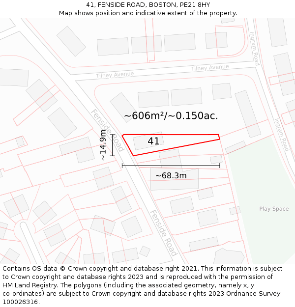 41, FENSIDE ROAD, BOSTON, PE21 8HY: Plot and title map