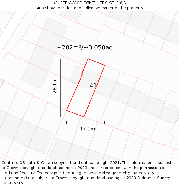41, FERNWOOD DRIVE, LEEK, ST13 8JA: Plot and title map