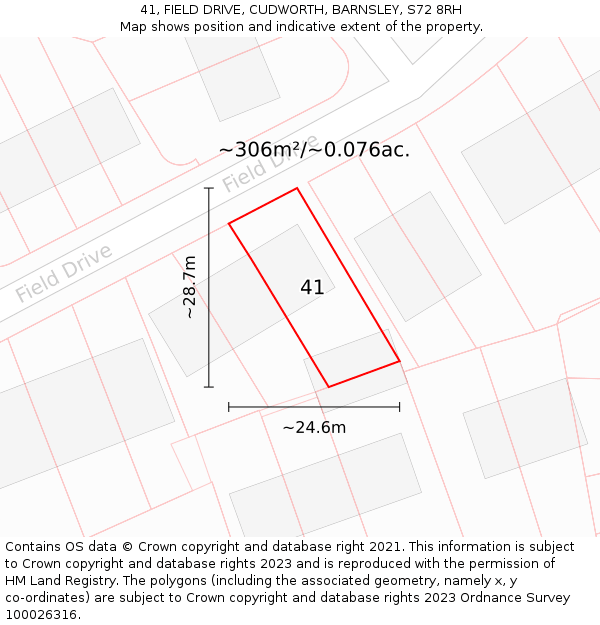 41, FIELD DRIVE, CUDWORTH, BARNSLEY, S72 8RH: Plot and title map