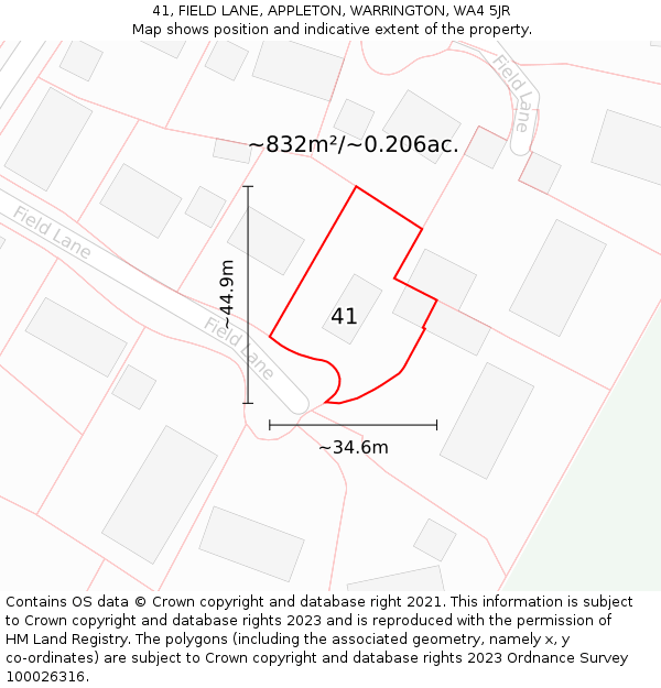 41, FIELD LANE, APPLETON, WARRINGTON, WA4 5JR: Plot and title map