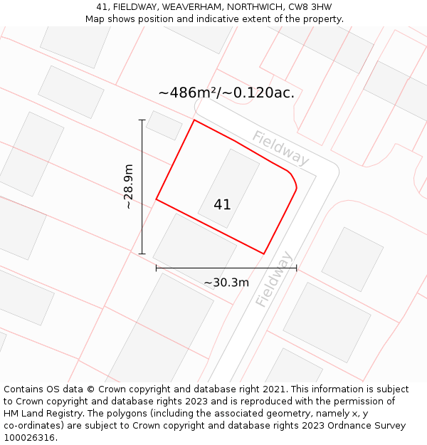 41, FIELDWAY, WEAVERHAM, NORTHWICH, CW8 3HW: Plot and title map