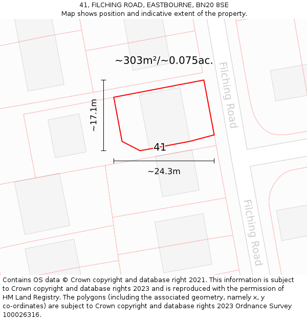 41, FILCHING ROAD, EASTBOURNE, BN20 8SE: Plot and title map