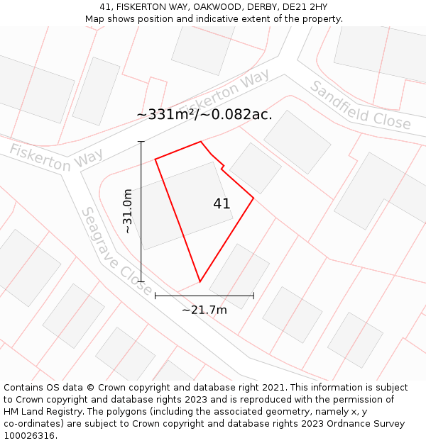 41, FISKERTON WAY, OAKWOOD, DERBY, DE21 2HY: Plot and title map