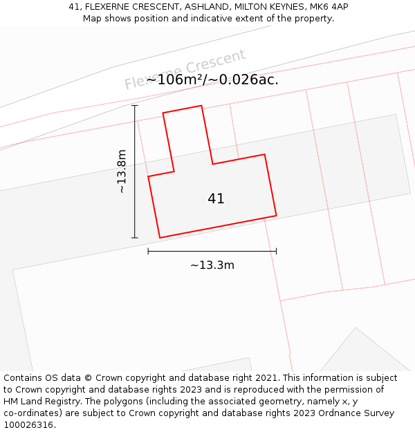 41, FLEXERNE CRESCENT, ASHLAND, MILTON KEYNES, MK6 4AP: Plot and title map
