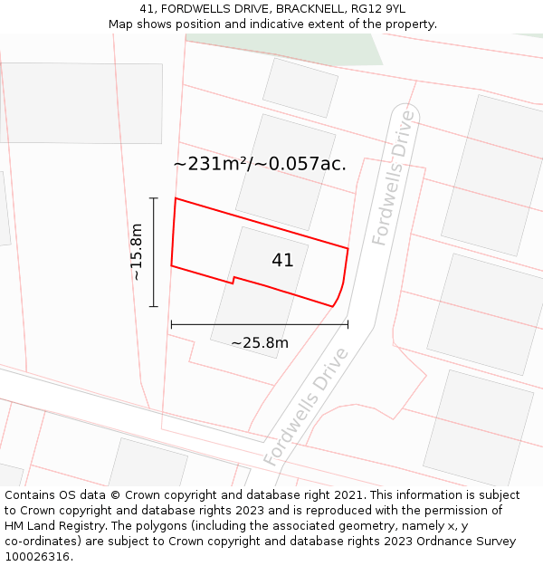 41, FORDWELLS DRIVE, BRACKNELL, RG12 9YL: Plot and title map