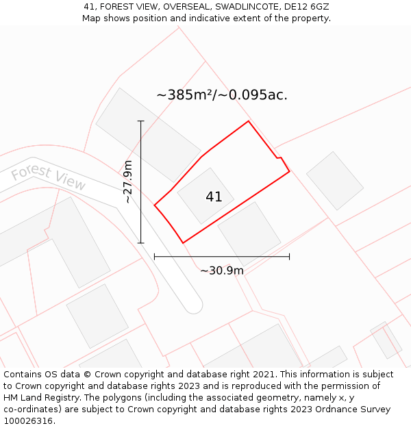 41, FOREST VIEW, OVERSEAL, SWADLINCOTE, DE12 6GZ: Plot and title map