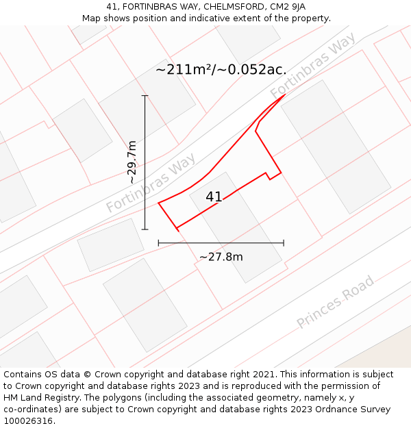 41, FORTINBRAS WAY, CHELMSFORD, CM2 9JA: Plot and title map