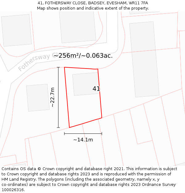 41, FOTHERSWAY CLOSE, BADSEY, EVESHAM, WR11 7FA: Plot and title map