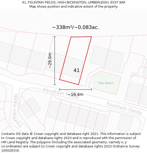 41, FOUNTAIN FIELDS, HIGH BICKINGTON, UMBERLEIGH, EX37 9AP: Plot and title map