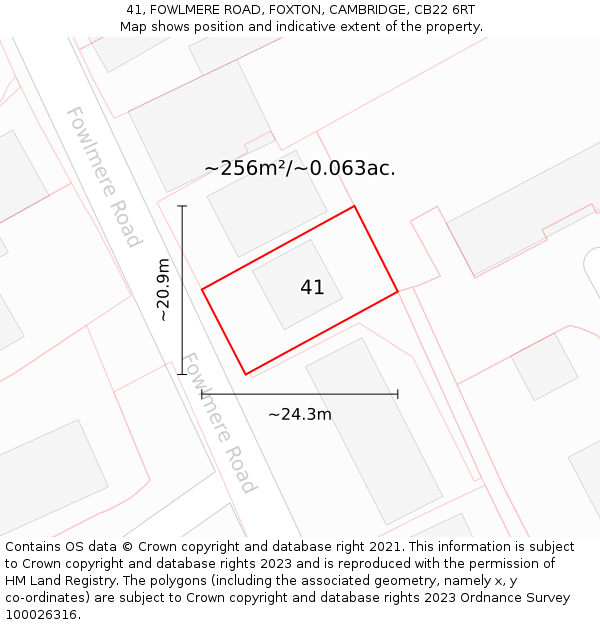 41, FOWLMERE ROAD, FOXTON, CAMBRIDGE, CB22 6RT: Plot and title map