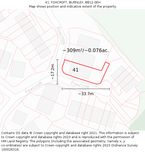 41, FOXCROFT, BURNLEY, BB12 0EH: Plot and title map