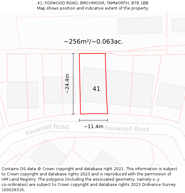 41, FOXWOOD ROAD, BIRCHMOOR, TAMWORTH, B78 1BB: Plot and title map