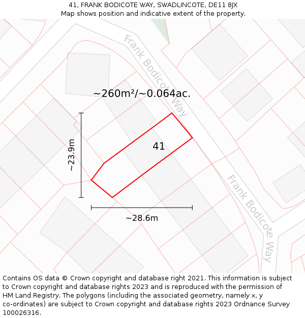 41, FRANK BODICOTE WAY, SWADLINCOTE, DE11 8JX: Plot and title map