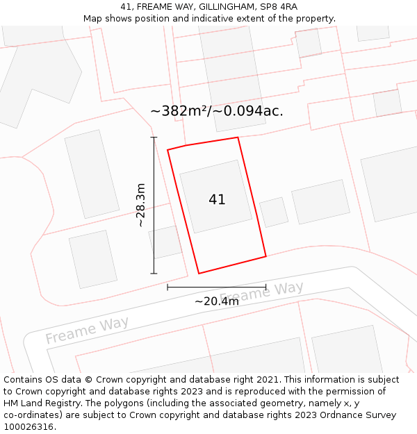 41, FREAME WAY, GILLINGHAM, SP8 4RA: Plot and title map