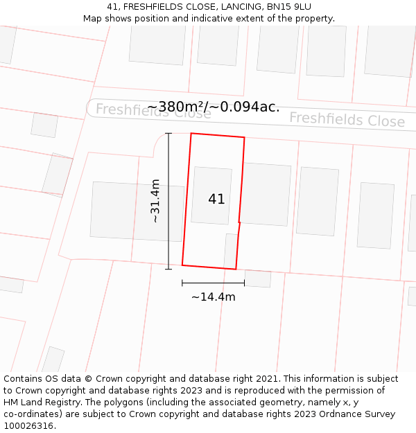 41, FRESHFIELDS CLOSE, LANCING, BN15 9LU: Plot and title map