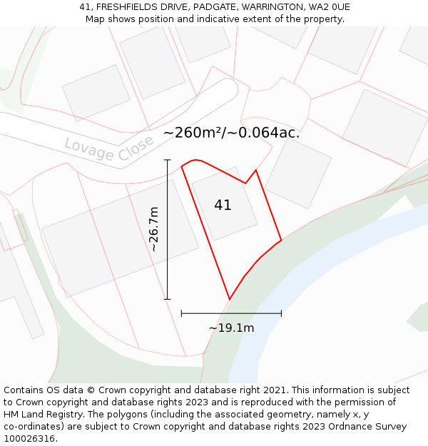 41, FRESHFIELDS DRIVE, PADGATE, WARRINGTON, WA2 0UE: Plot and title map