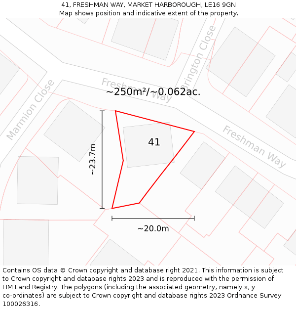 41, FRESHMAN WAY, MARKET HARBOROUGH, LE16 9GN: Plot and title map