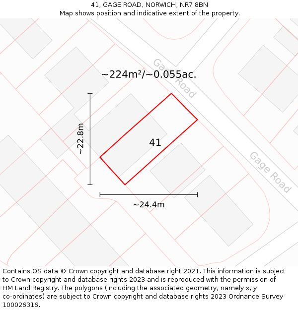 41, GAGE ROAD, NORWICH, NR7 8BN: Plot and title map