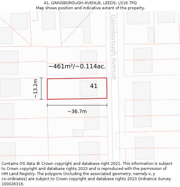 41, GAINSBOROUGH AVENUE, LEEDS, LS16 7PQ: Plot and title map