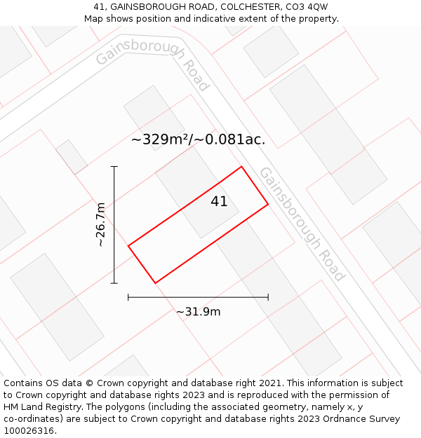 41, GAINSBOROUGH ROAD, COLCHESTER, CO3 4QW: Plot and title map