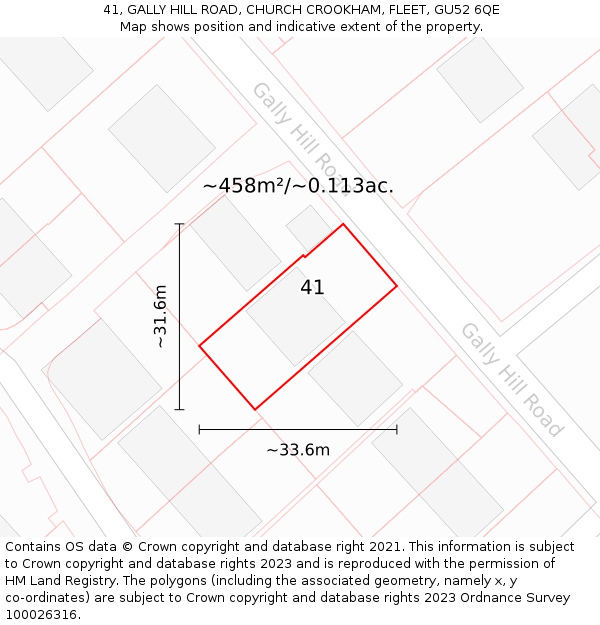 41, GALLY HILL ROAD, CHURCH CROOKHAM, FLEET, GU52 6QE: Plot and title map