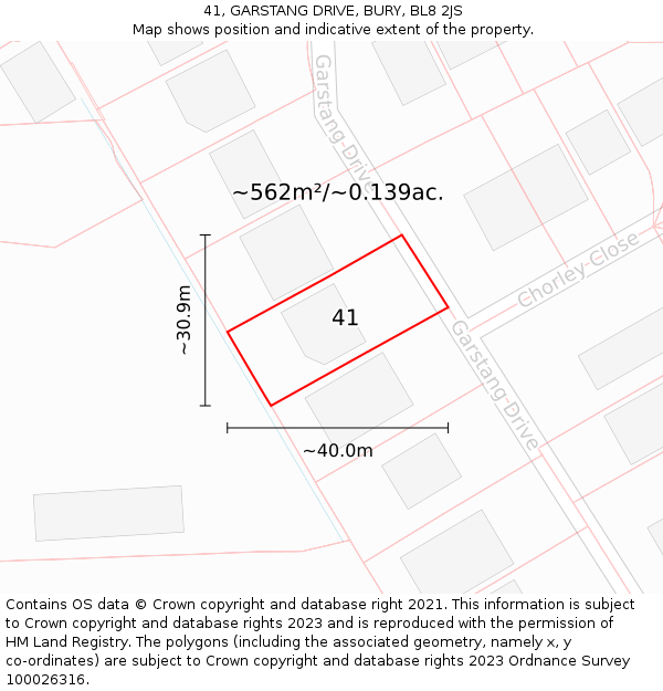 41, GARSTANG DRIVE, BURY, BL8 2JS: Plot and title map