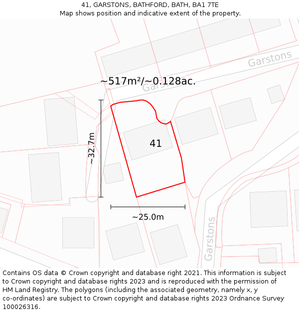 41, GARSTONS, BATHFORD, BATH, BA1 7TE: Plot and title map