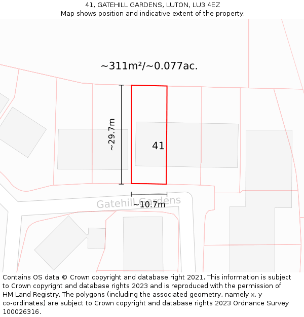 41, GATEHILL GARDENS, LUTON, LU3 4EZ: Plot and title map