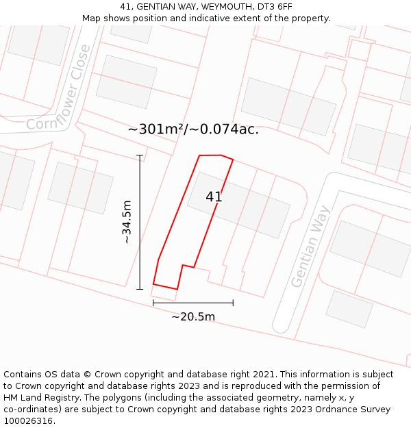 41, GENTIAN WAY, WEYMOUTH, DT3 6FF: Plot and title map