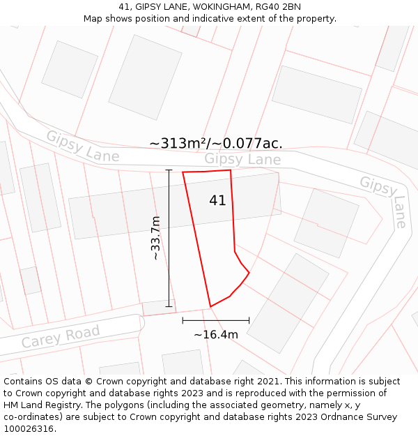 41, GIPSY LANE, WOKINGHAM, RG40 2BN: Plot and title map