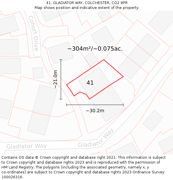 41, GLADIATOR WAY, COLCHESTER, CO2 9PR: Plot and title map
