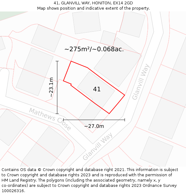 41, GLANVILL WAY, HONITON, EX14 2GD: Plot and title map