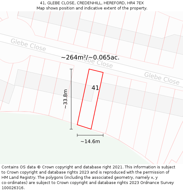 41, GLEBE CLOSE, CREDENHILL, HEREFORD, HR4 7EX: Plot and title map