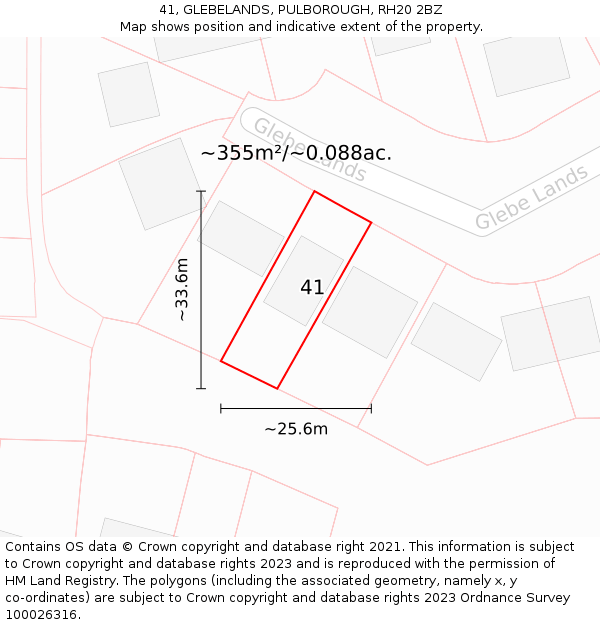 41, GLEBELANDS, PULBOROUGH, RH20 2BZ: Plot and title map