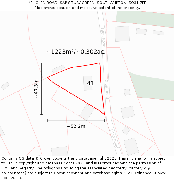 41, GLEN ROAD, SARISBURY GREEN, SOUTHAMPTON, SO31 7FE: Plot and title map