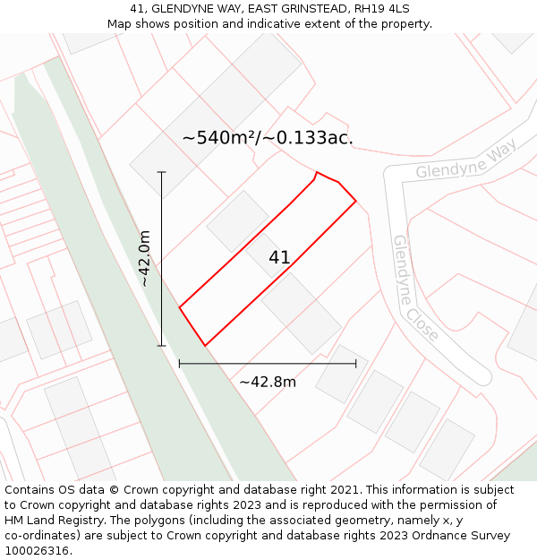 41, GLENDYNE WAY, EAST GRINSTEAD, RH19 4LS: Plot and title map