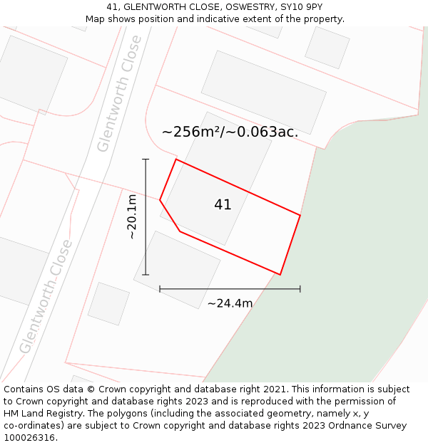 41, GLENTWORTH CLOSE, OSWESTRY, SY10 9PY: Plot and title map