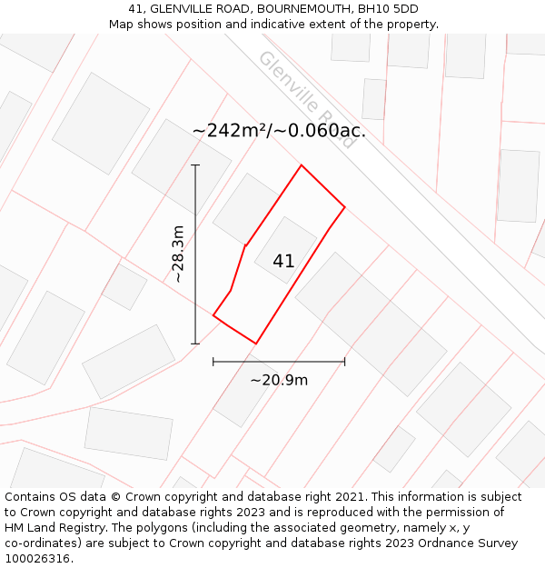 41, GLENVILLE ROAD, BOURNEMOUTH, BH10 5DD: Plot and title map