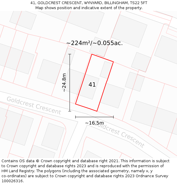 41, GOLDCREST CRESCENT, WYNYARD, BILLINGHAM, TS22 5FT: Plot and title map