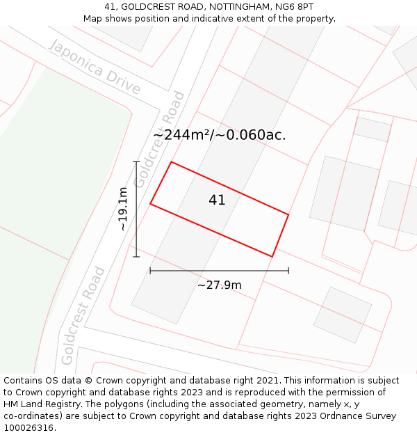 41, GOLDCREST ROAD, NOTTINGHAM, NG6 8PT: Plot and title map