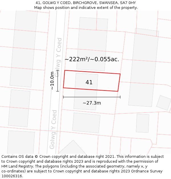 41, GOLWG Y COED, BIRCHGROVE, SWANSEA, SA7 0HY: Plot and title map