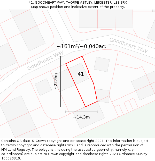 41, GOODHEART WAY, THORPE ASTLEY, LEICESTER, LE3 3RX: Plot and title map