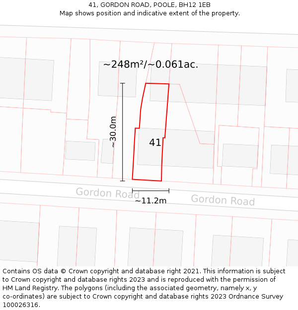 41, GORDON ROAD, POOLE, BH12 1EB: Plot and title map