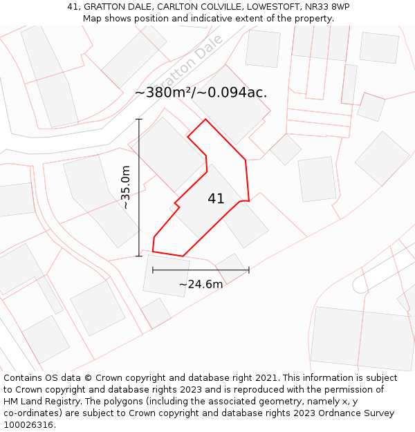 41, GRATTON DALE, CARLTON COLVILLE, LOWESTOFT, NR33 8WP: Plot and title map