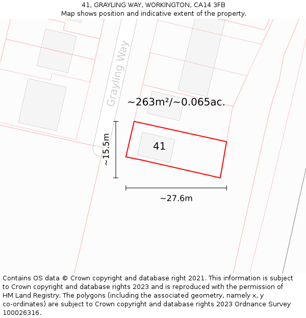 41, GRAYLING WAY, WORKINGTON, CA14 3FB: Plot and title map