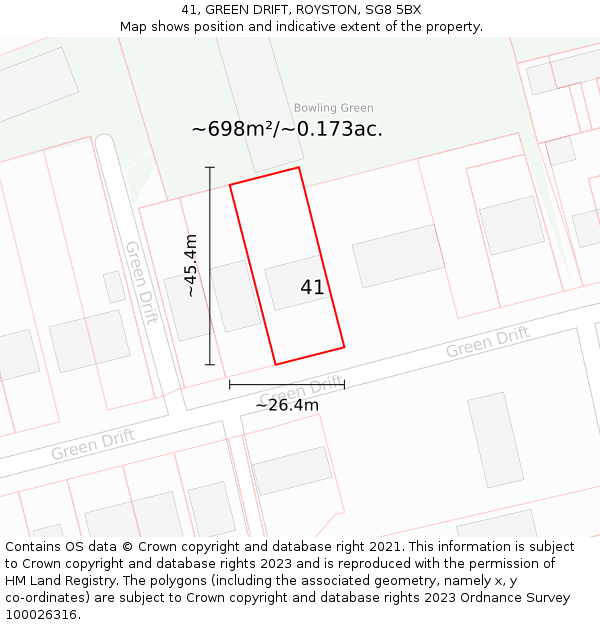 41, GREEN DRIFT, ROYSTON, SG8 5BX: Plot and title map