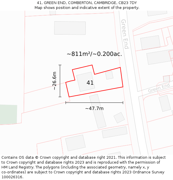 41, GREEN END, COMBERTON, CAMBRIDGE, CB23 7DY: Plot and title map