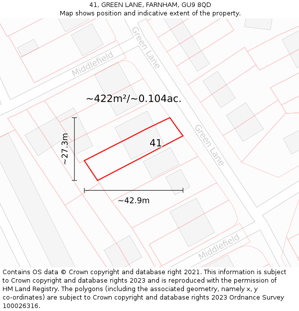 41, GREEN LANE, FARNHAM, GU9 8QD: Plot and title map