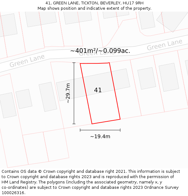 41, GREEN LANE, TICKTON, BEVERLEY, HU17 9RH: Plot and title map