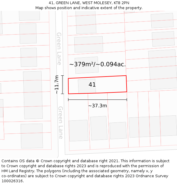 41, GREEN LANE, WEST MOLESEY, KT8 2PN: Plot and title map
